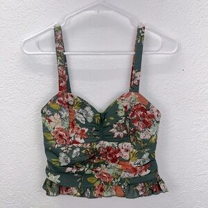 NWT xsmall floral print crop top sweetheart neckline quilted tank top ruched